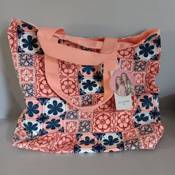 Agua Bendita Handbags - Agua Bendita Mixed Tile Coral Print Tote